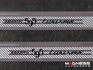 FIAT 500 Door Sills - Stainless Steel w/ Silver Carbon Fiber Inlays - 595 Turismo Logo